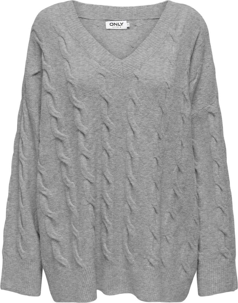 ONLY ONLJEANETT LIFE L/S CABLE V-NECK CS Light Grey Melange L