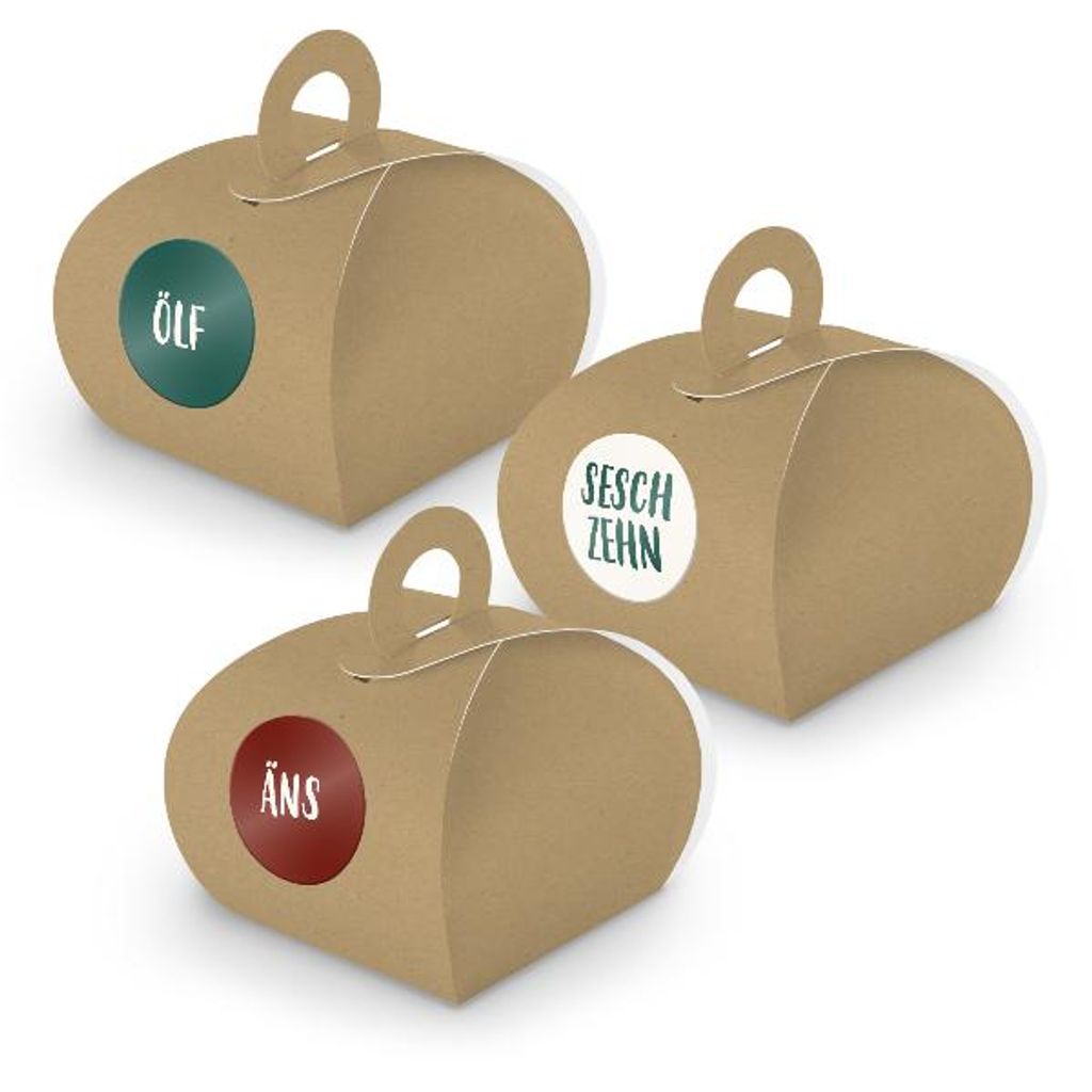 Adventskalender zum Füllen 24x Box mit Griff BRAUN + Sticker V11 Z27