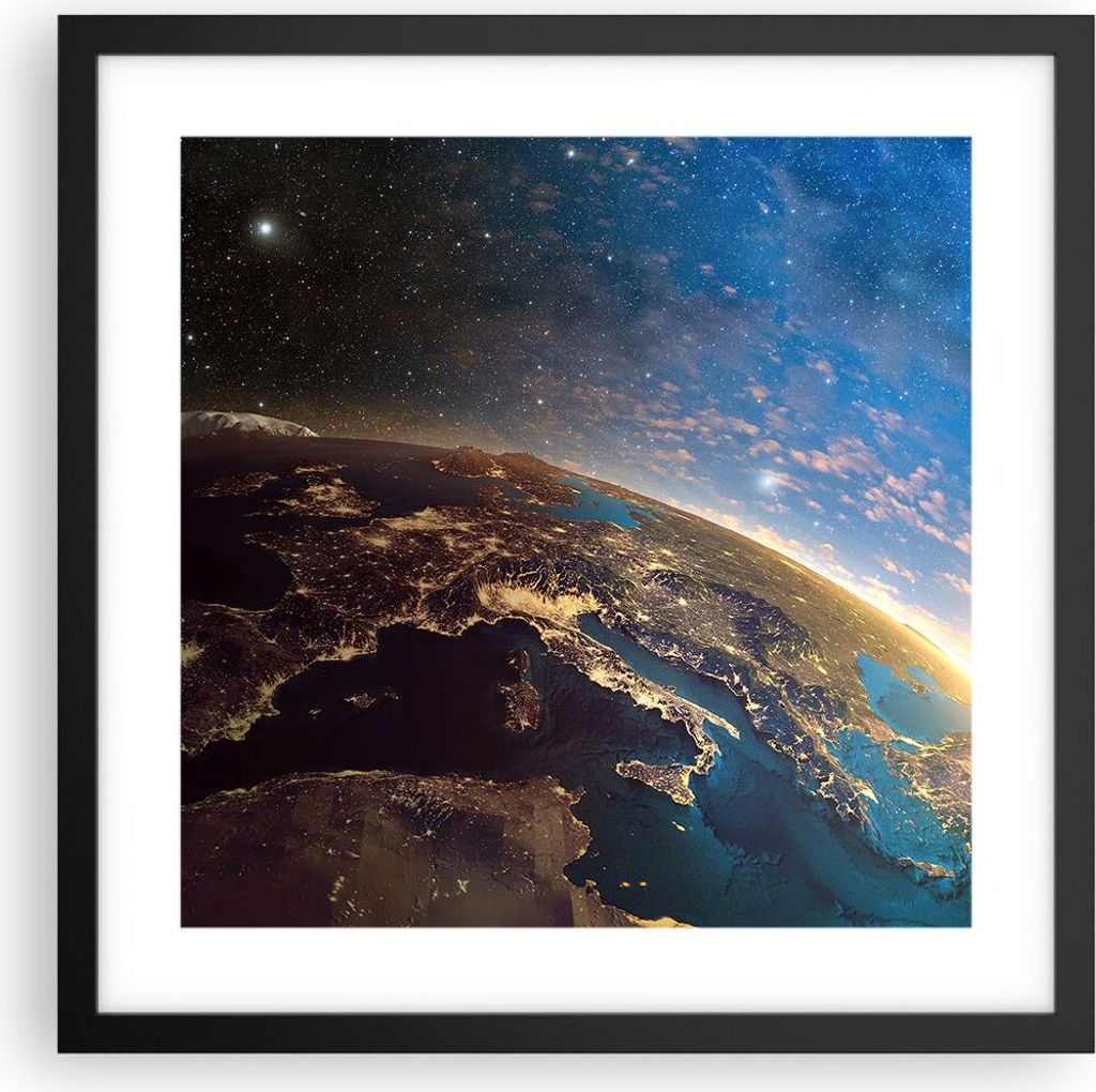Gerahmtes Poster - Schwarzer Rahmen - Kosmos Erde - 40x40 cm - Wand Bild - Wanddeko - Wandbilder - Kunstposter - Wandposter - Bilderrahmen - Bilder...