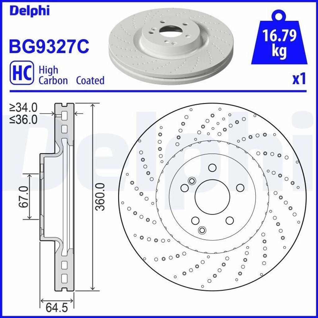 2x DELPHI Bremsscheibe BG9327C passend für MERCEDES-BENZ E-Klasse Coupe (C207)