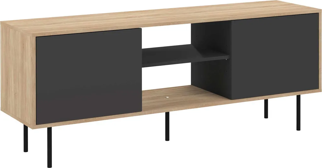 Banc TV scandinave chêne et noir 150.8cm - Grand buffet multimédia chic