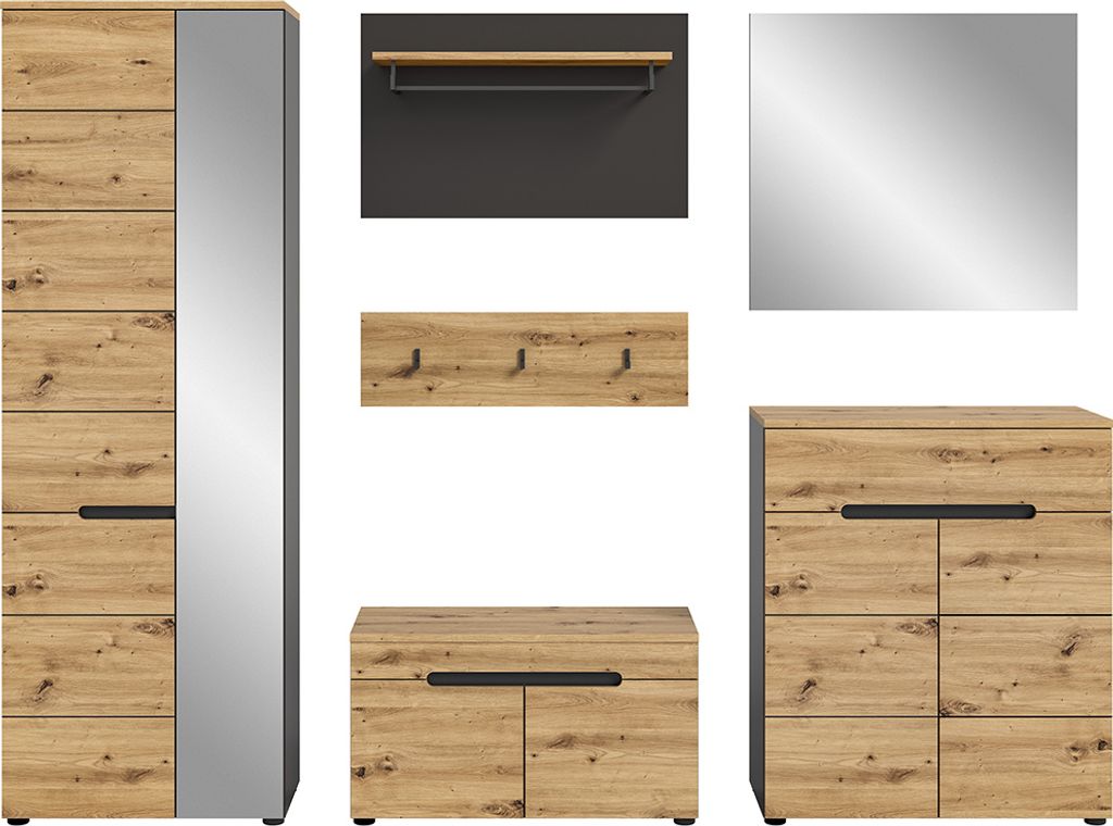 Garderoben Set 5-teilig modern in Eiche mit grau CORTONA-158