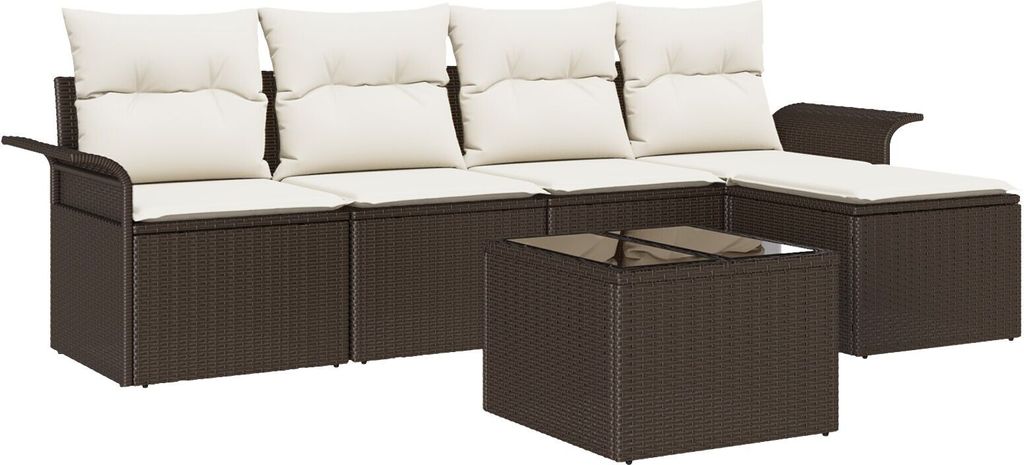 Möbel 5-teiliges Garten-Sofa-Set mit Kissen Grau Poly-Rattan, 2-Sitzer Garten-Sofa mit Stauraum & Kissen Braun Poly-Rattan - Gartensofas 3353997