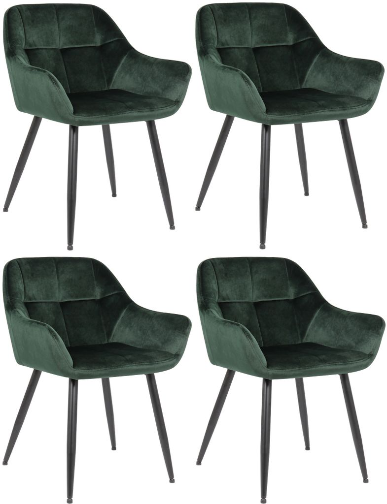 CLP 4er Set Esszimmerstühle Giverny – Gepolstert, Samt Rot, Metallgestell, Bis 150 Kg Belastbar