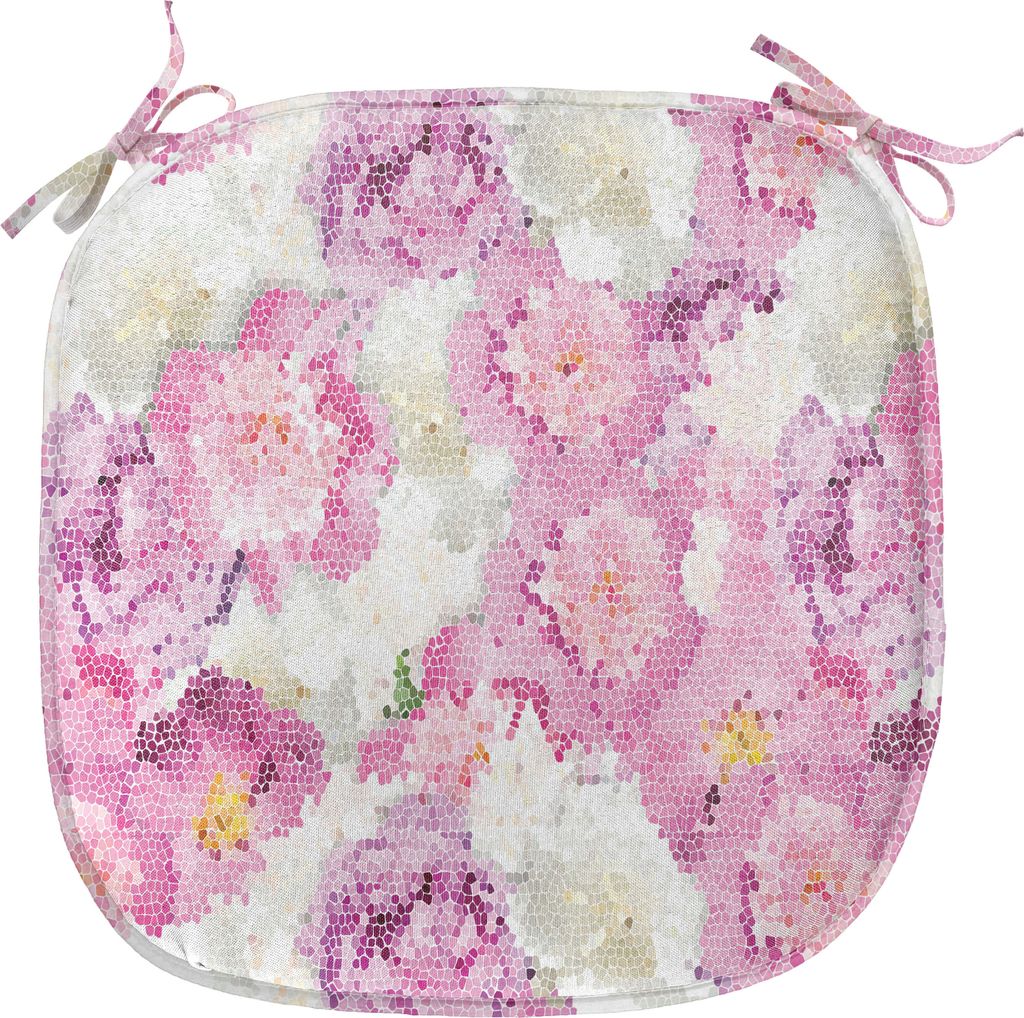 ABAKUHAUS Natur Polster für Esszimmerstühle, Mosaik-Pfingstrose-Blumen-Kunst, Dekoratives wasserfestes Kissen mit Riemen für Küchensitze, 40 cm...