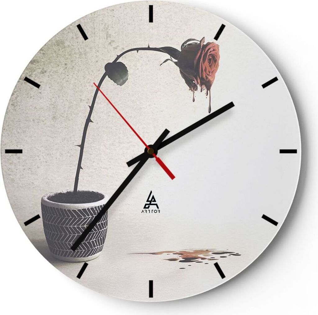 Wanduhr - Rund - Glasuhr - Symbol Rose Leiden - 30x30cm - Schleichendes Uhrwerk - Lautlos - zum Aufhängen bereit - Dekoration Modern - Wanddekorat...