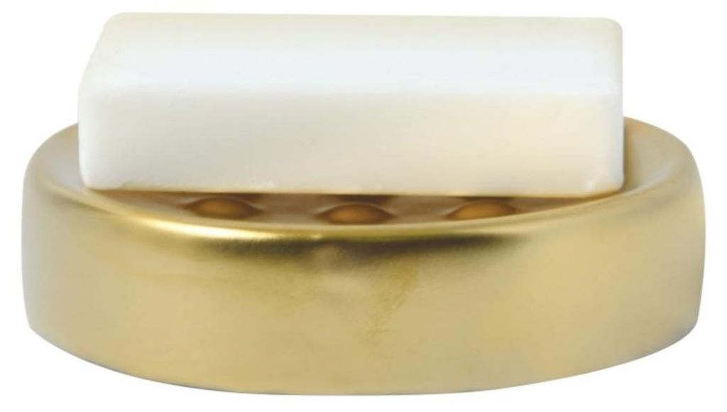 Spirella Seifenschale Steinoptik dekorative Badausstattung Seifenablage "Tube" Maße: 11 x 11 x 3 cm - Gold matt