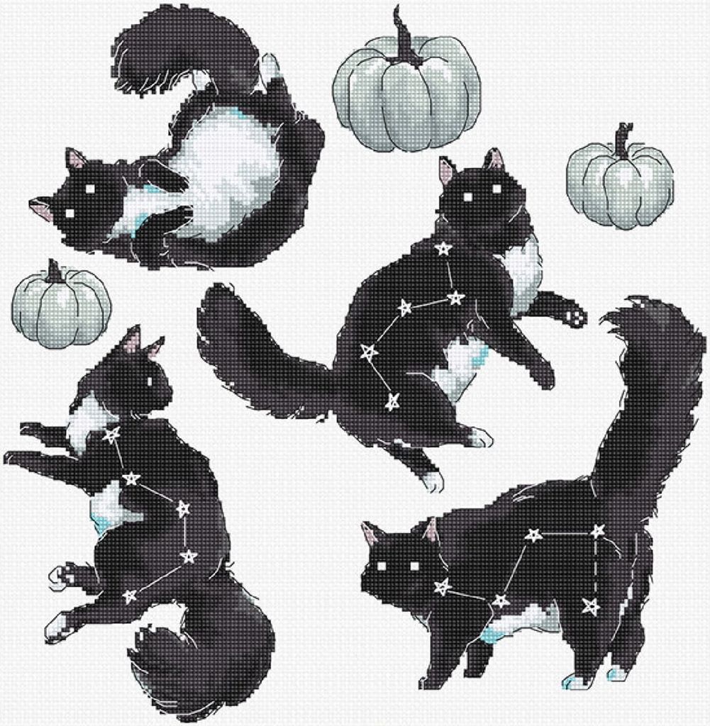 Letistitch Kreuzstich Stickpackung "Sternbild Katze", Zählmuster, 27x28cm