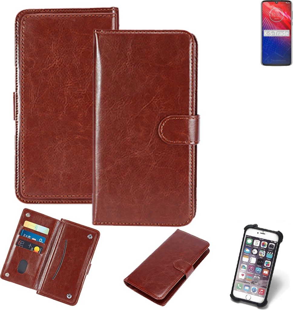 K-S-Trade 360° Hülle kompatibel mit Motorola Moto Z4 Force braun Kunstleder Case BookCase WalletCase Kunstlederederhülle Handyhülle, Rundumschutz