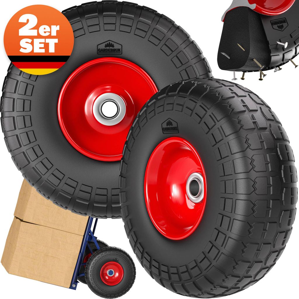 GARDEBRUK Sackkarrenrad 2er Set PolyurethanVollgummi Pannensicher 200kg Belastbarkeit Stahlfelge 20mm Achse Einfache Montage Langlebig Reifen Ers...