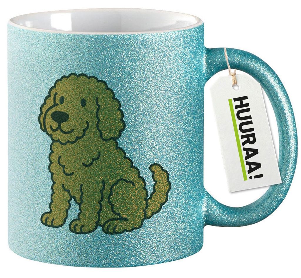 Huuraa Glitzertasse Goldendoodle Comic Goldiepoo 330ml Blau Keramik Kaffeebecher Geschenkidee