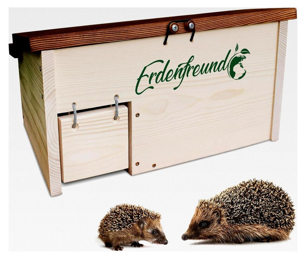 Igelhaus mit Rattenklappe, Sicherheitsverschluss und Labyrintheingang gegen Fressfeinde - großes Igelhotel für Winterschlaf und Nisten