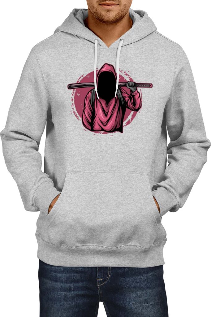 Herren Kapuzenpullover Japan Anime Manga Ninja Assassin, Man XL / Grau