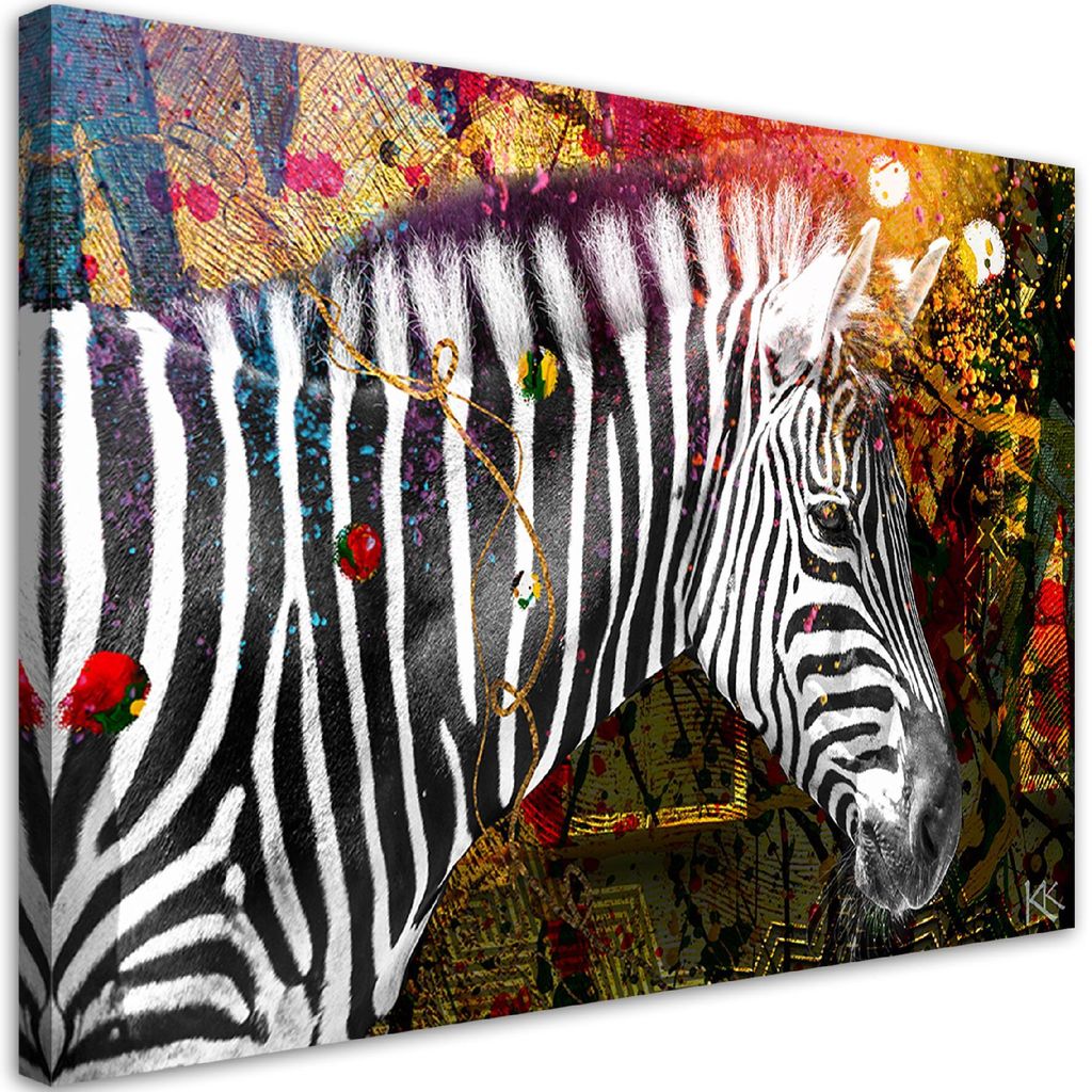 Leinwandbild Zebra auf farbigem Hintergrund 90x60 Feeby Bunt bild für die wand bereit zum aufhängen