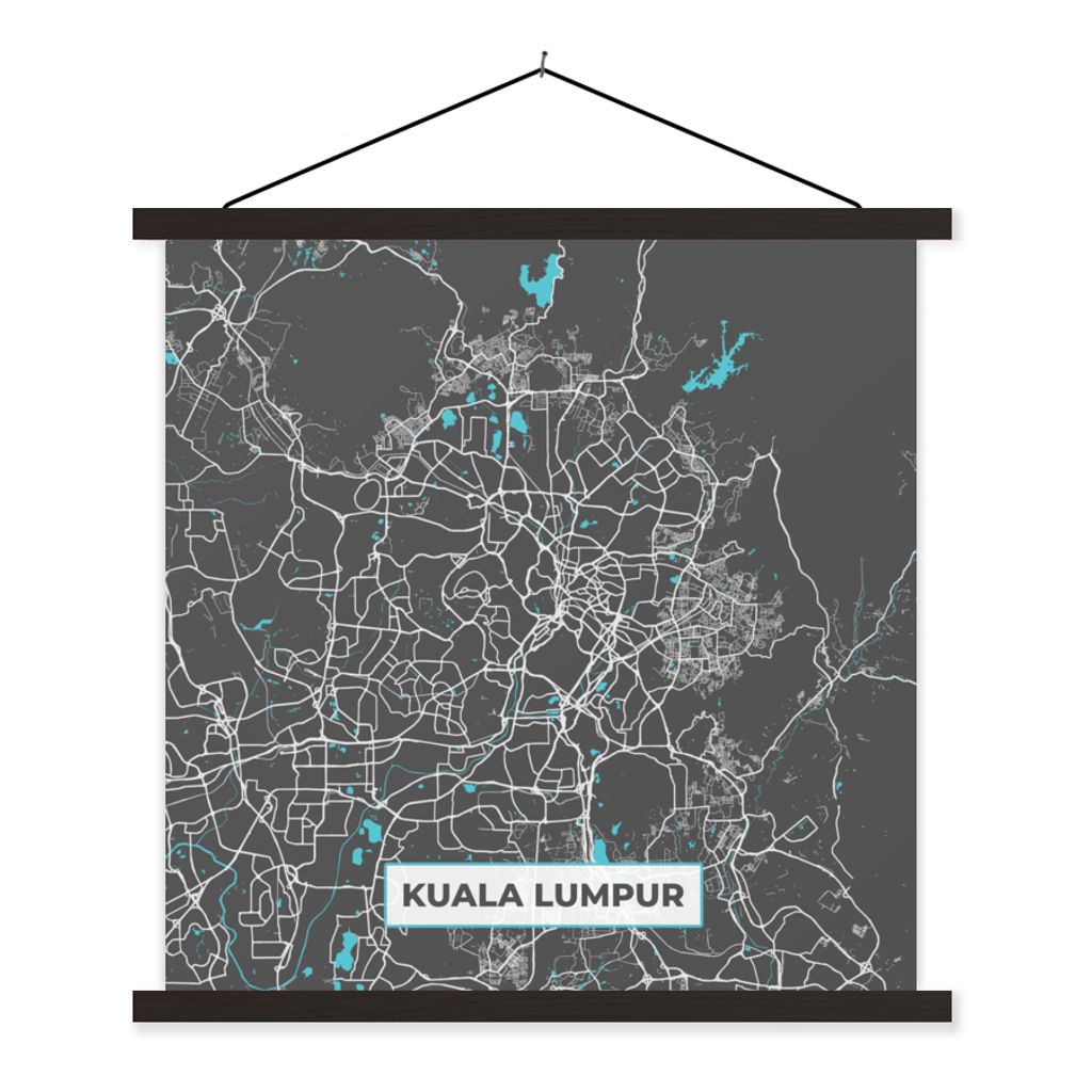 MuchoWow Textilposter Kuala Lumpur - Stadtplan - Karte - Blau - Karte 60x60 cm mit schwarzem Rahmen - Posteraufhänger
