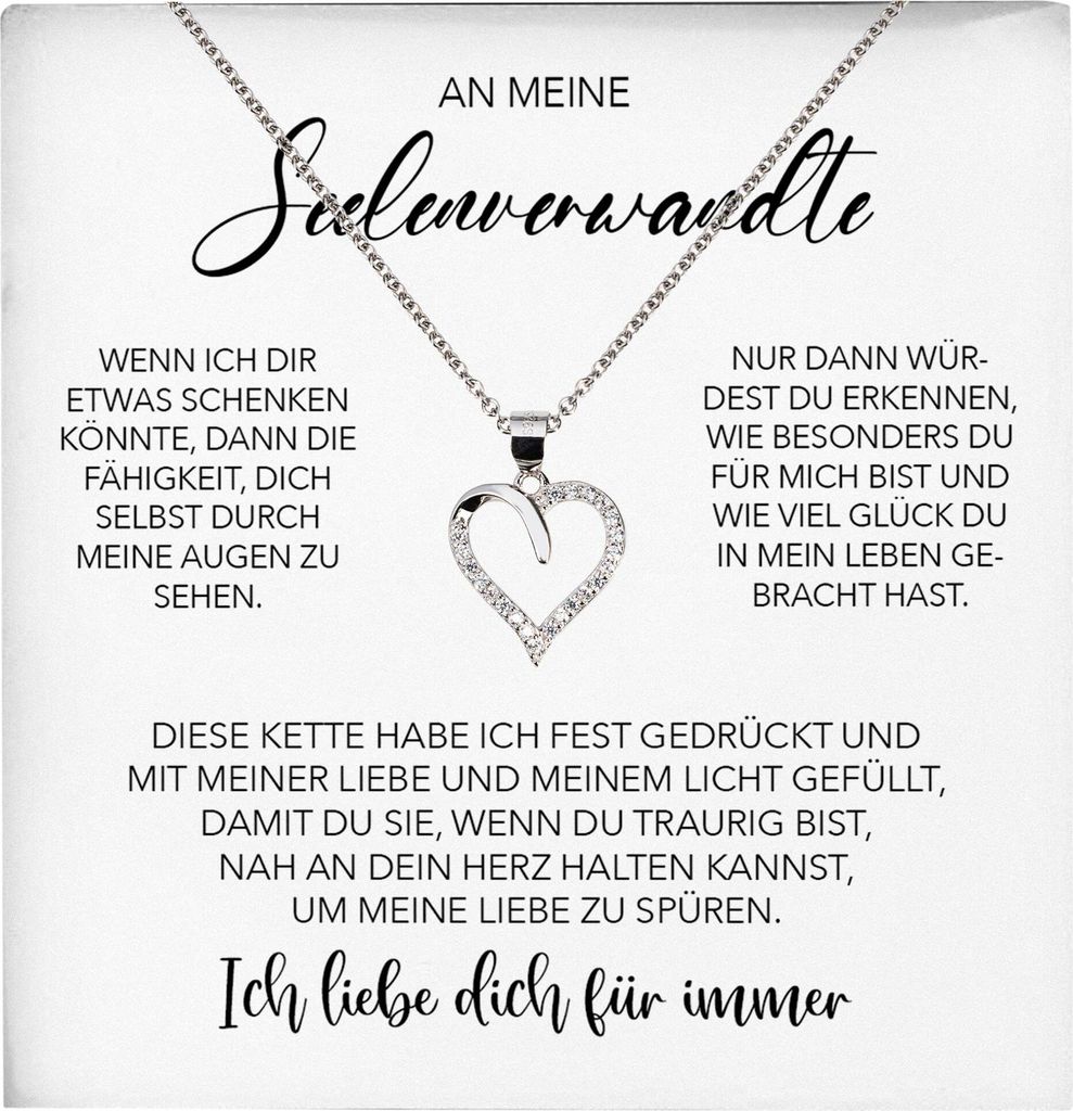 22Feels Seelenverwandte Ich Liebe Dich Frauen Geschenk Ehefrau Freundin Herz Halskette Valentinstag Hochzeitstag Jahrestag (Damen Silber 925/000 Sc...