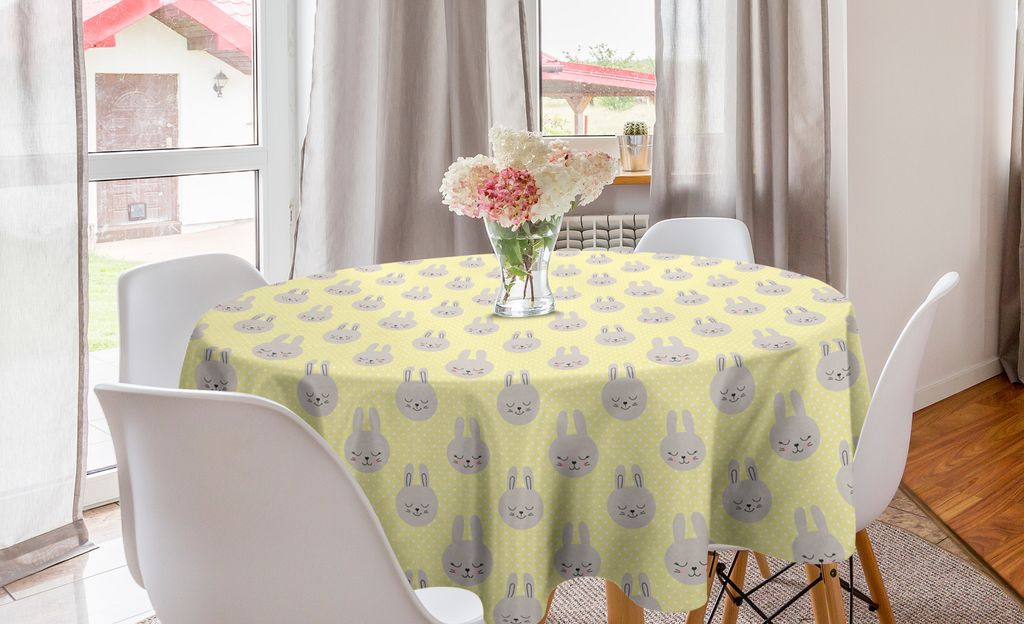 ABAKUHAUS Gelbe Punkte Runde Tischdecke, Bunny Faces, Kreis Tischdecke Abdeckung für Esszimmer Küche Dekoration, 150 cm, Yellow Tan