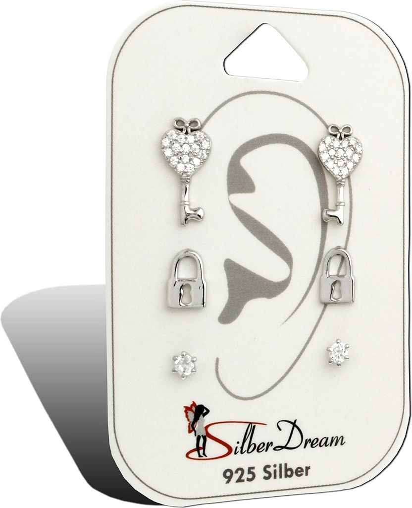 SilberDream 3er Ohrringe Ohrstecker ECHT Silber Set Zirkonia hochwertiger Marken-Schmuck ideal als Geschenkidee für Geburtstag Hochzeit inklusive ...
