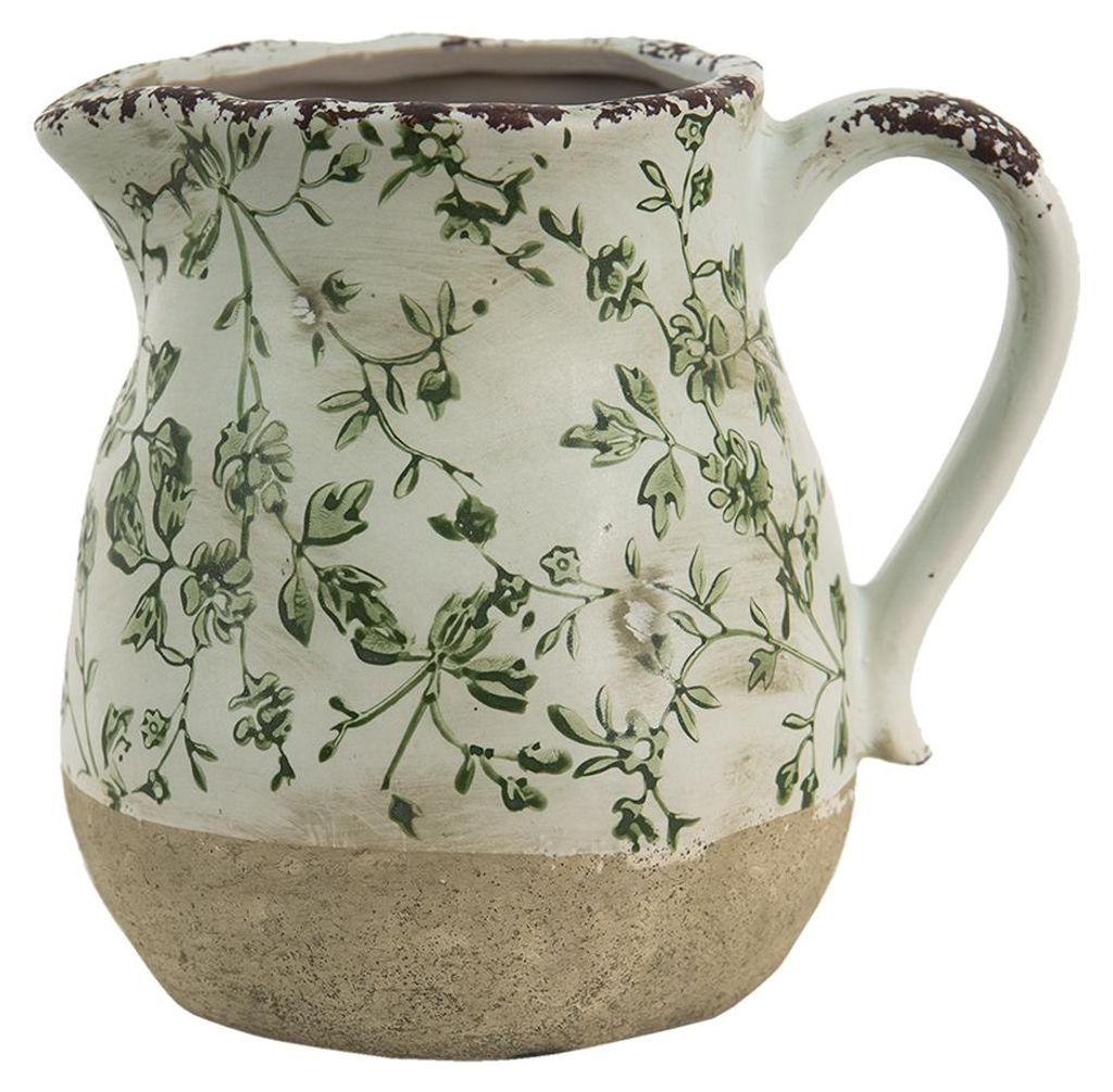 Clayre & Eef Decoratieve kan, 1100 ml, groen-wit, keramiek, Productafbeelding 