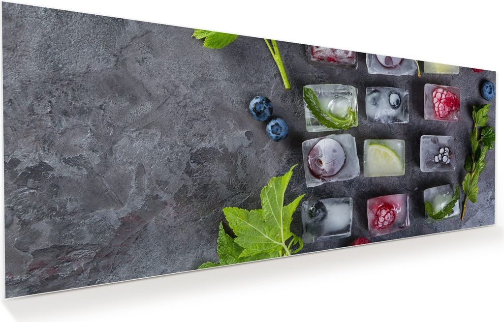 Glasbild Wandbild Beereneiswürfel 125x50cm in XXL für Wohnzimmer, Schlafzimmer, Badezimmer, Flur