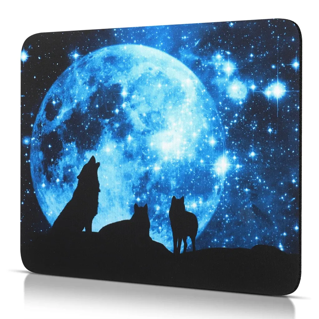 Petit tapis de souris motif loup 24x20cm antidérapant pour PC et bureau