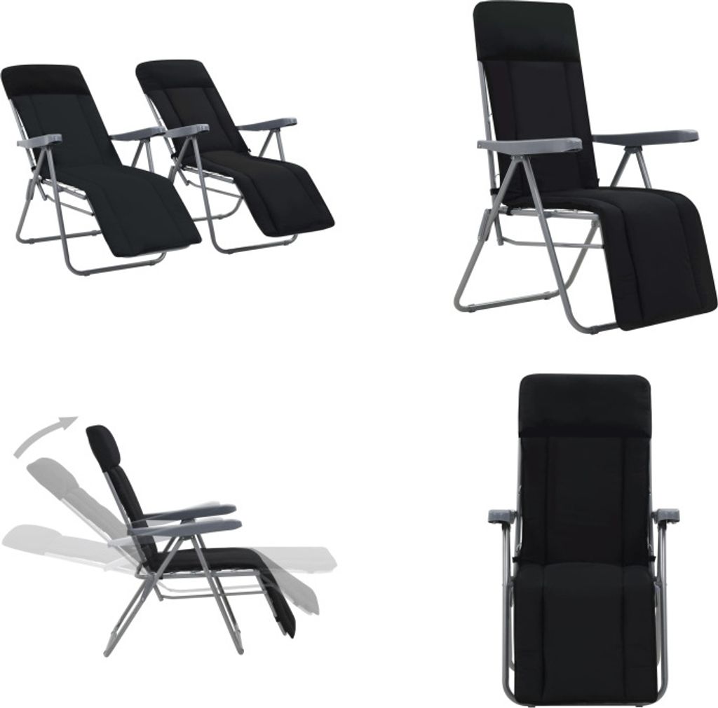 vidaXL Klappbare Gartenstühle mit Polstern 2 Stk. Schwarz - Campingstuhl - Campingstühle - Klappstuhl - Klappstühle