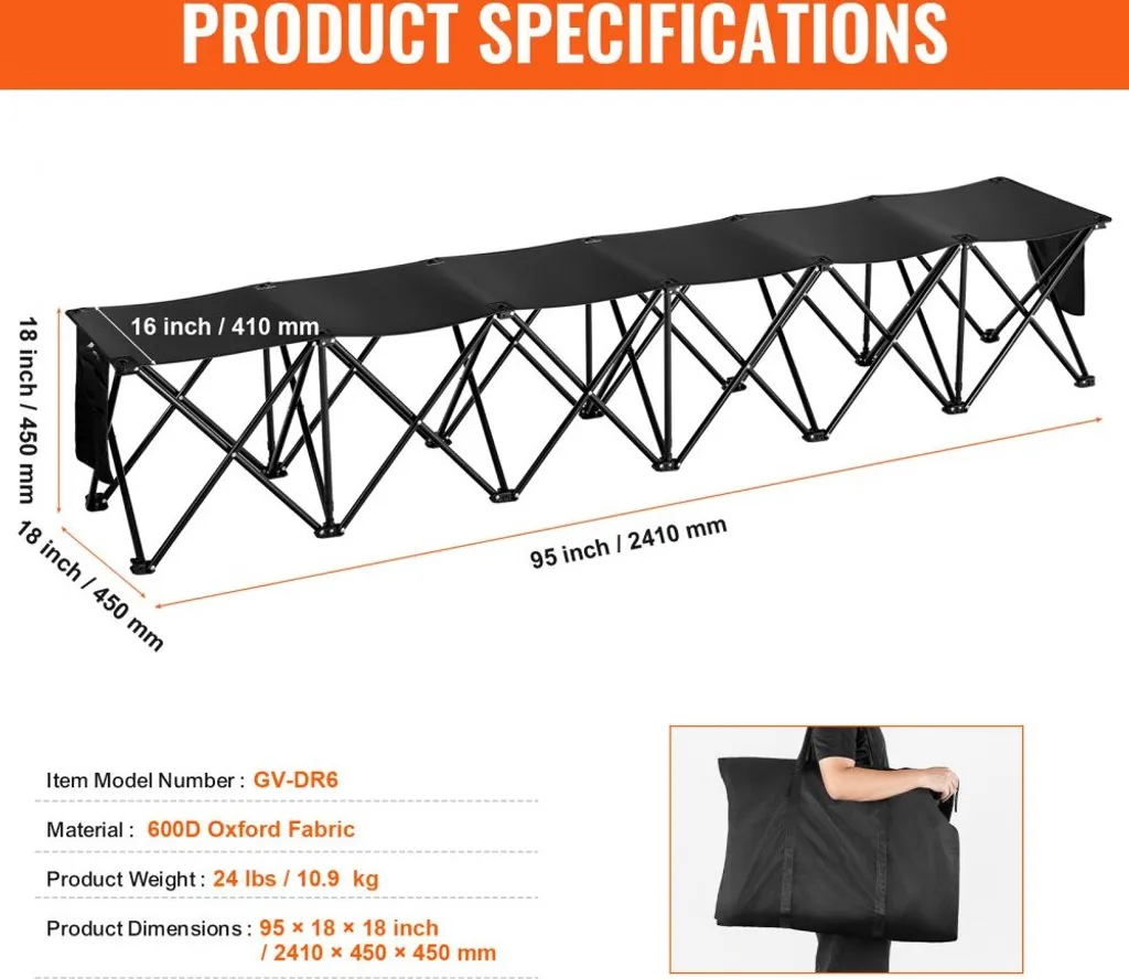 Panca Pieghevole Salvaspazio 180cm | Panchina Portatile per Campeggio - 7