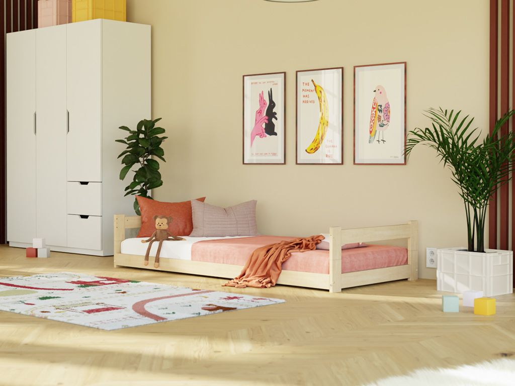 Niedriges Holzeinzelbett SAFE 2-in-1 mit zwei Kopfteilen 90x190 cm Weiß