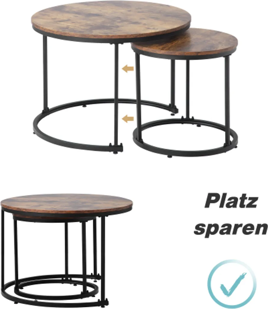 Table basse de salon modulable ronde marron pour petits espaces 2 pcs