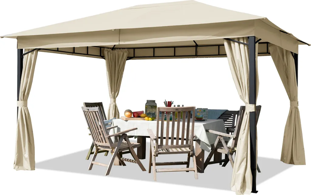TOOLPORT Tonnelle de Jardin 3x4 m Pavillon avec 4 Rideaux Champagne