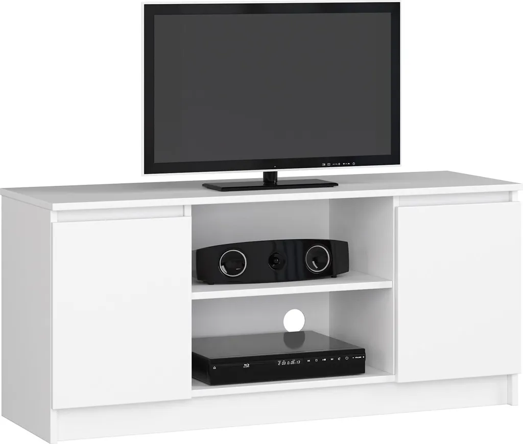 Banc TV Blanc 120 cm - Commode Basse et Meuble de Rangement Multimédia - 2