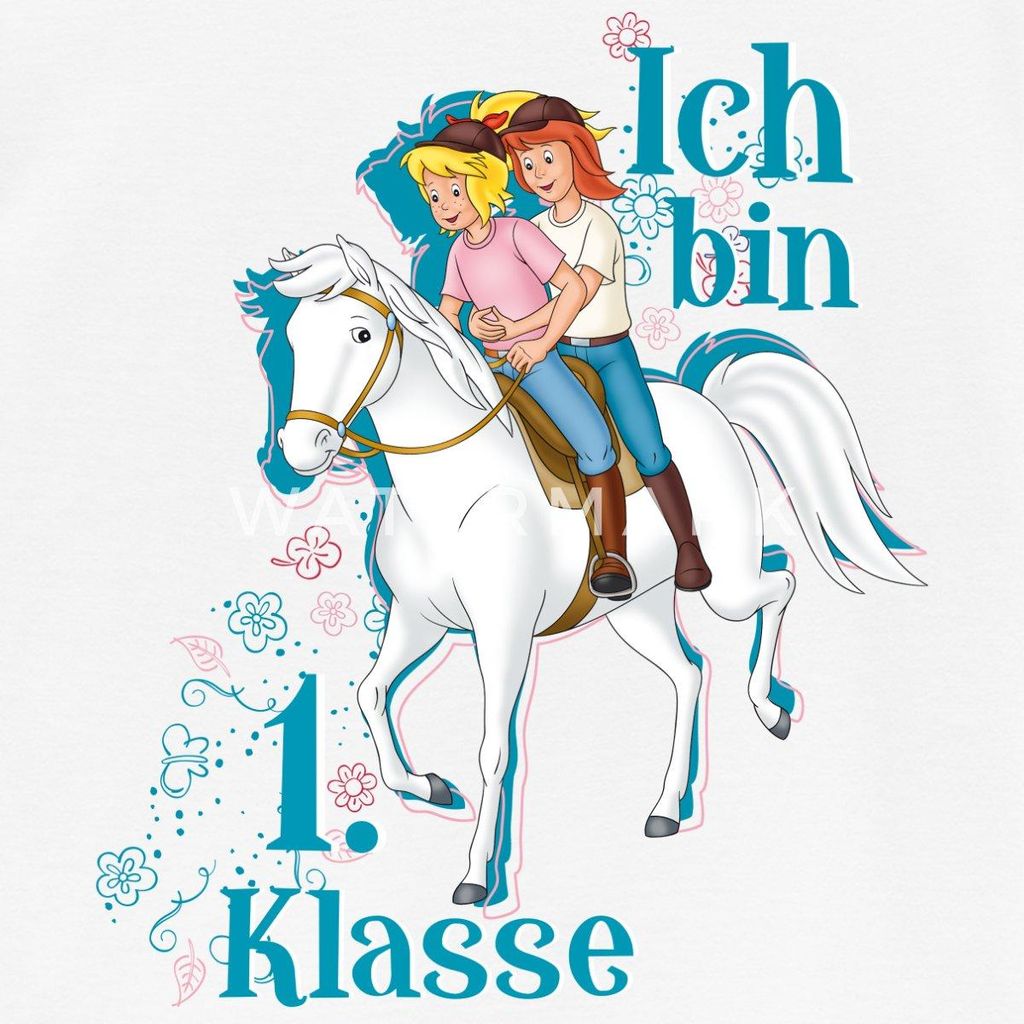 Spreadshirt Bibi und Tina Ich Bin 1. Klasse Kinder T-Shirt, 98/104 (3-4 Jahre), Weiß