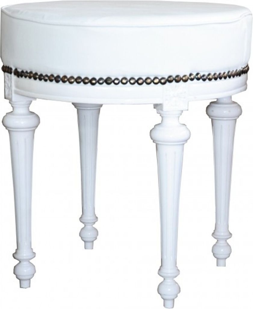 Casa Padrino Barock Sitzhocker / Rundhocker Weiß / Weiß