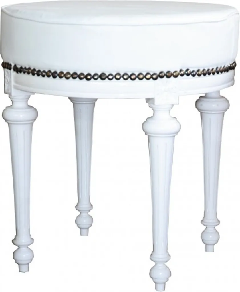 Tabouret Baroque Blanc Casa Padrino en Bois Massif et Assise Confort