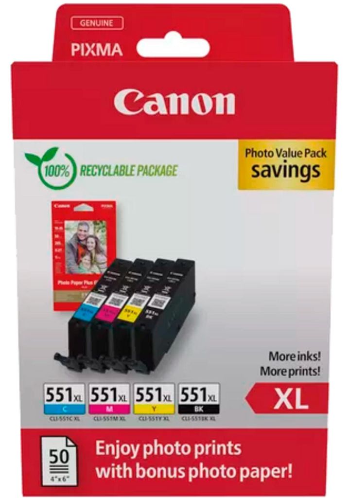 Canon CLI-551XL BK/C/M/Y Photo Value Pack, Hohe (XL-) Produktbild 