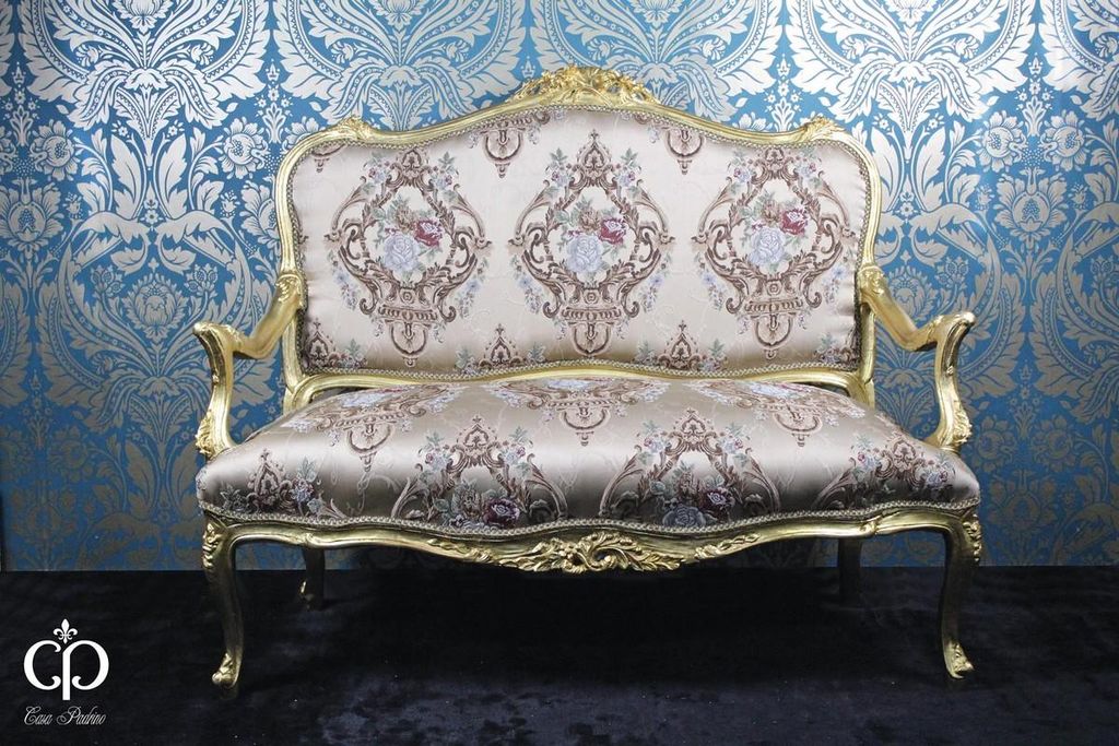 Casa Padrino Barock Sofa Creme Muster / Gold - italienischer Stil - Barock Möbel - Unikat!