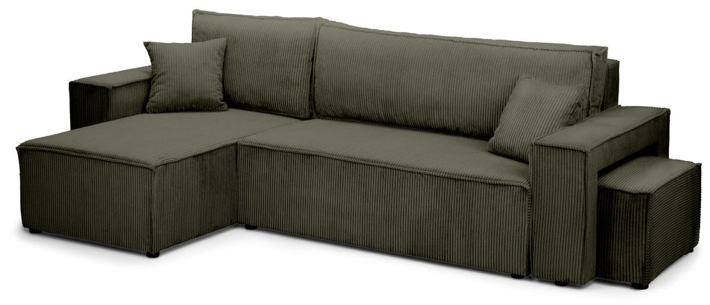 Klara Ecksofa mit Schlaffunktion und Pouf - Cord-Eleganz und höchster Komfort - Olivgrün - 200 × 142-154 cm