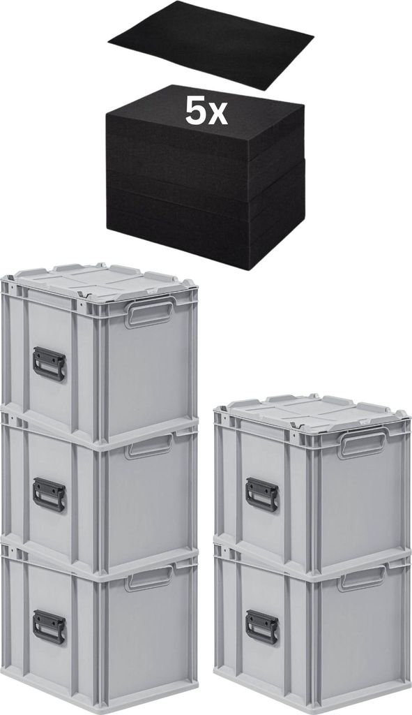 SparSet 5x Eurobox NextGen Portable mit Rasterschaumstoff & Schaumstoffeinlage Germany | HxBxT 33,5x30x40cm | 30 Liter | Eurobehälter, Transportbo...