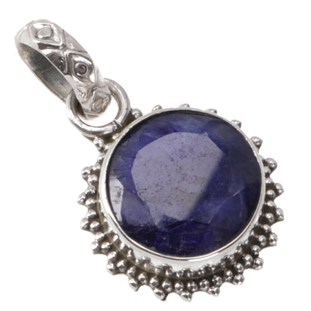 Zierlicher Runder Boho Silberanhänger, Indischer Kettenanhänger aus Silber - Saphir, Violett, SterlingSilber, Anhänger & Amulette aus Silber