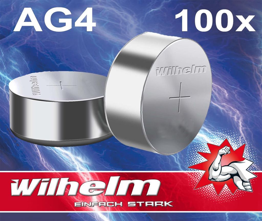 100 x Wilhelm AG4 Knopfzellen Knopfbatterien Uhrenbatterien Blisterpack