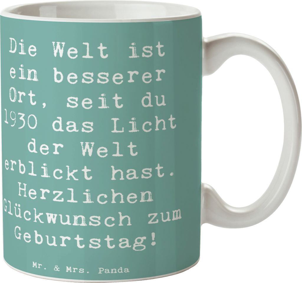 Mr. & Mrs. Panda Kaffeetasse Spruch 1930 Geburtstag - Meeresbrise - Geschenk, Tasse, Glückwunsch, Alter, Jubiläumsjahrgang, Pott, haferl, Kaffeeb...