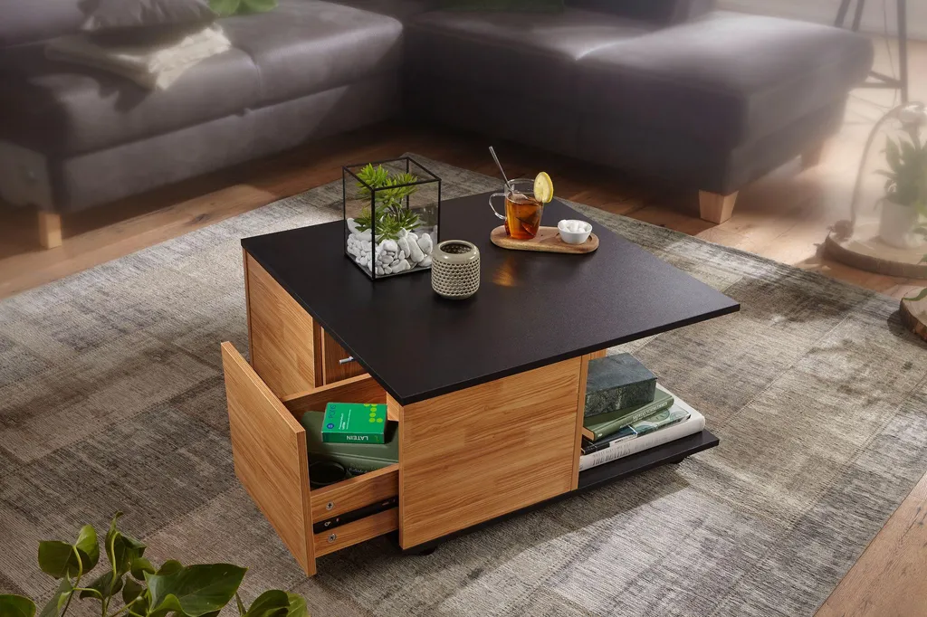 Table Basse avec 2 Tiroirs et Compartiments Design Moderne 70x70 - 5