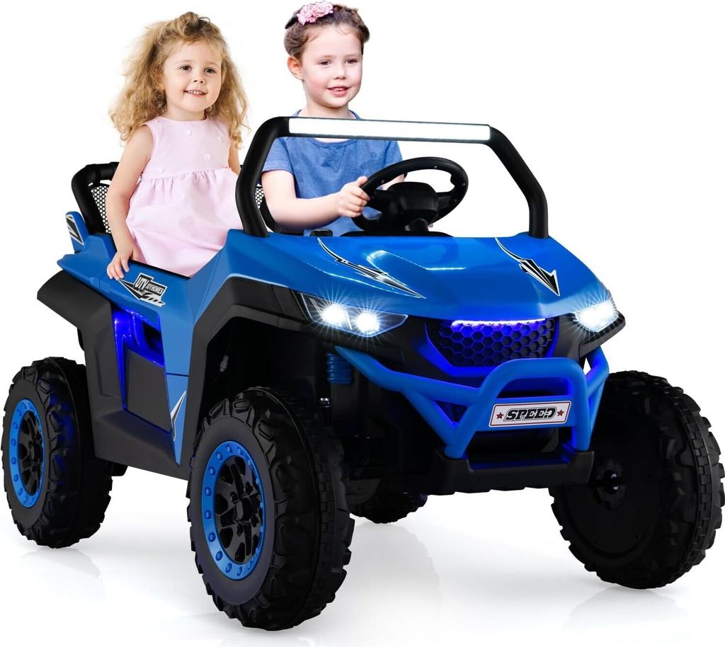 GOPLUS 12V Kinder Elektroauto, 2-Sitzer Kinderfahrzeug mit 2,4 GHz Fernbedienung, Scheinwerfer, Musik & Aufbewahrungstasche, Kinderauto mit Langsam...