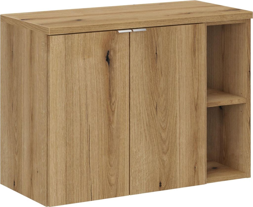 FURNLUX Waschbeckenschrank Nova Eiche Und Silber 80cm / Hauptfarbe: Beige / Abmessungen: 80 x 59 x 40 cm