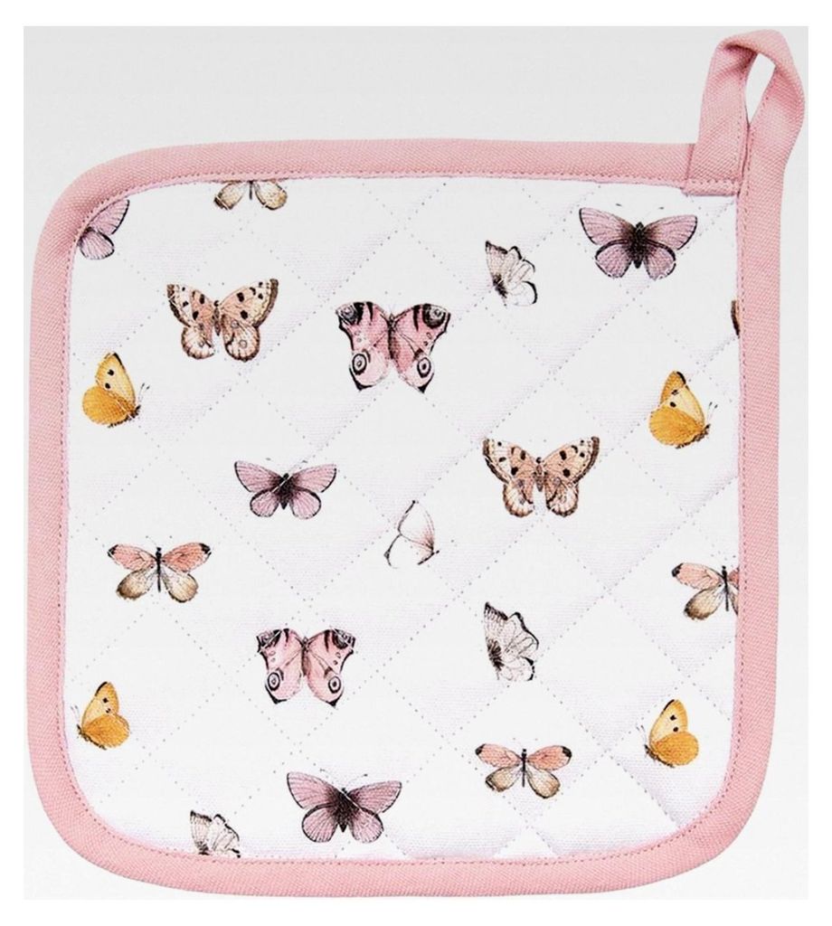 Topflappen 20x20 cm Beige Rosa Baumwolle mit Schmetterlingen