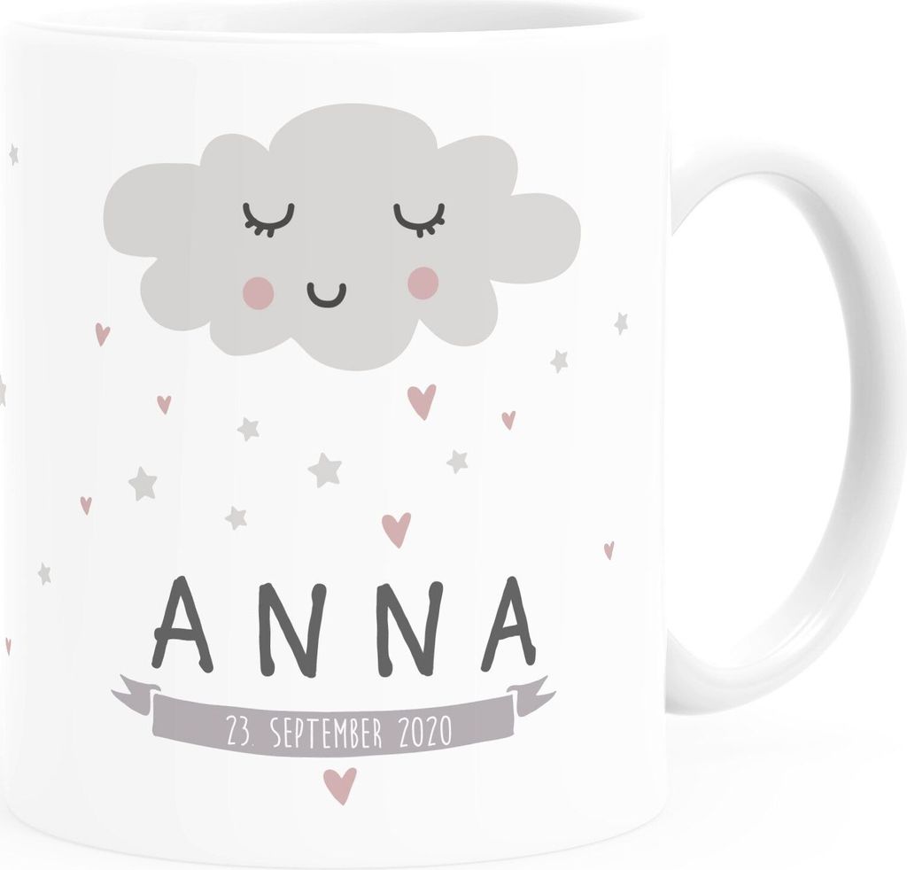 Kindertasse Kunststoff Geburtstag Wolke Sonne personalisierte Namenstasse für Kinder Name Datum Mädchen SpecialMe Wolke weiß Kunstoff-Tasse