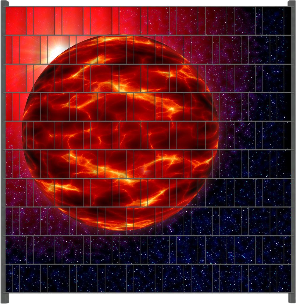 Wallario Zaunsichtschutz mit Motiv Abstrakter Planet im Weltall in glühendem rot für Ein- und Doppelstabmatten Zäune in der Größe 200 x 200 cm