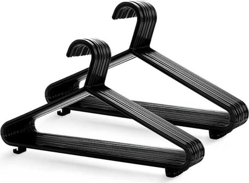 Schwarze Farbe Erwachsene Kleiderbügel aus starkem Kunststoff mit Hosenstange und Lippen - 375 cm breit - 25er Pack Kleiderbügel