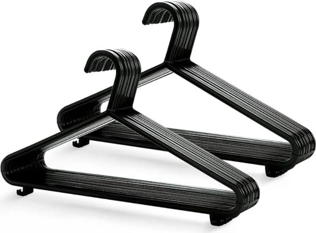 Cintre à costume avec barre et encoches - Plastique noir - 37,5 cm x25