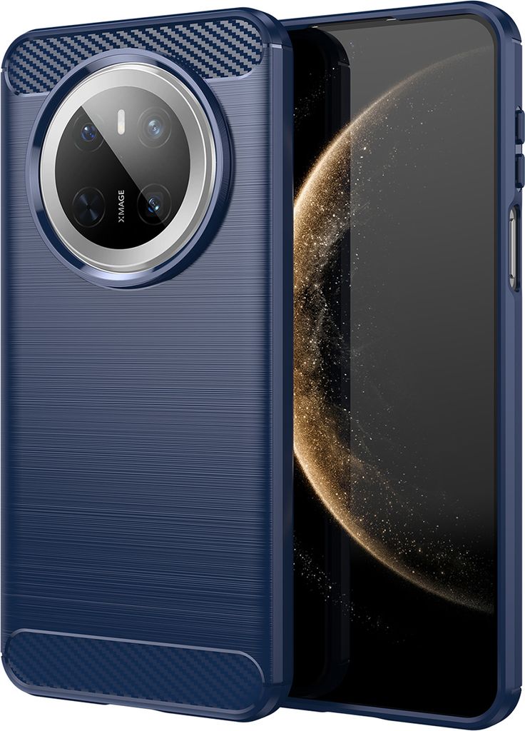 Hülle für Huawei Mate 70 Carbon-Faser Weich TPU Silikon Stoßfest Handyhülle Blau